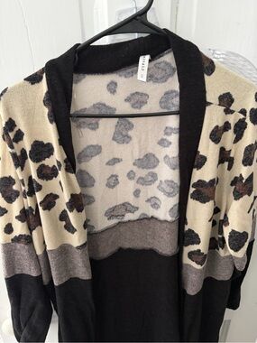 Emerald Black Cream and Brown Leopard Open Cardigan